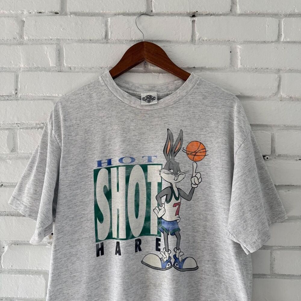 Vintage 90s Hot Shot Hare Bugs Bunny Space Jam Basketball Graphic Tee Large